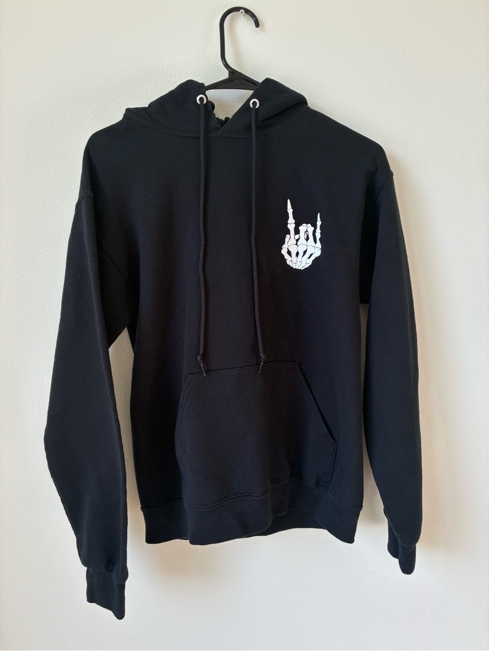 Bowery Supply Co Black Skeleton Rock Hand Hoodie Size S